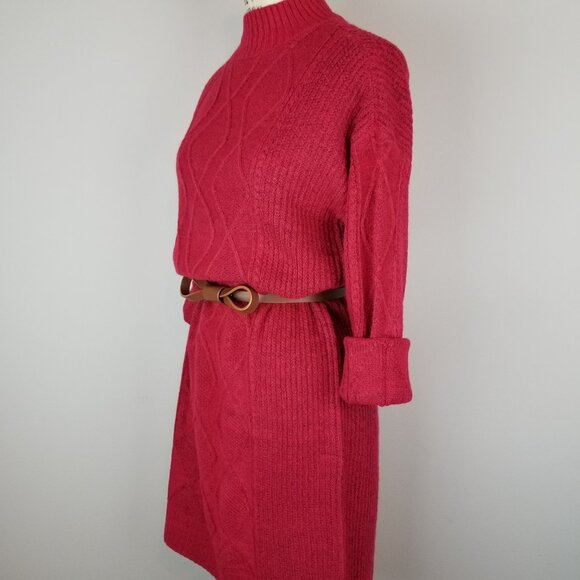 Classic Red Loft Cable Knit Long Sleeve Sweater Dress * Medium * NEW w/Tags - Picture 3 of 11